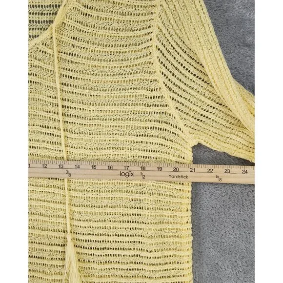 Chicos Shirt Womens Size 3 Yellow Open Knit V Neck Tassels 3/4 Sleeve Loose Top - Picture 4 of 10